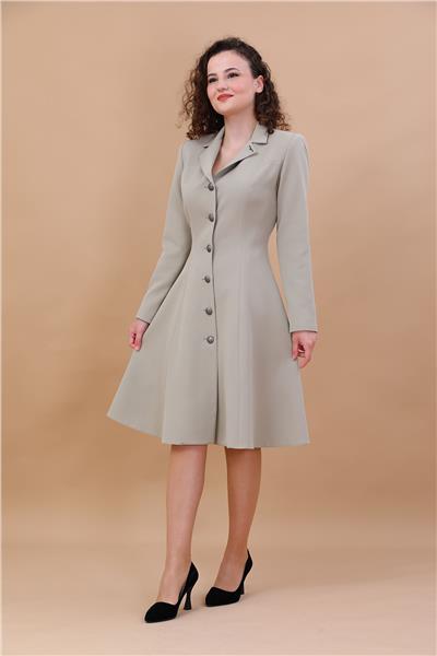 Prenses Düğmeli Zarif Kadın Elbise-Bambu