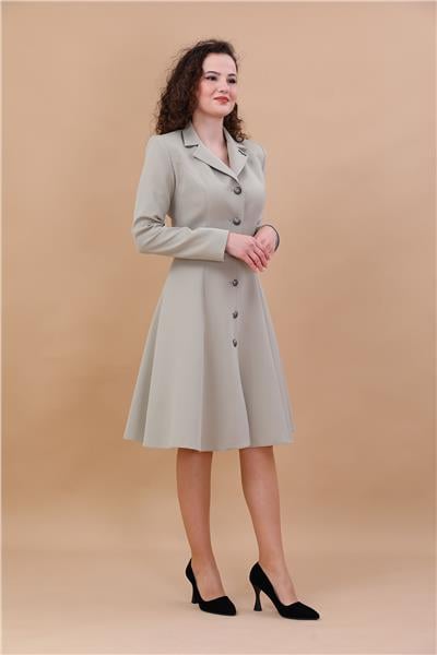 Prenses Düğmeli Zarif Kadın Elbise-Bambu