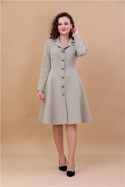 Prenses Düğmeli Zarif Kadın Elbise-Bambu