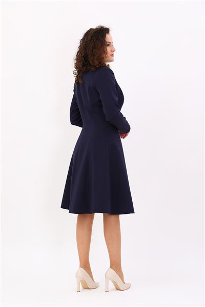 Prenses Düğmeli Zarif Kadın Elbise-Lacivert