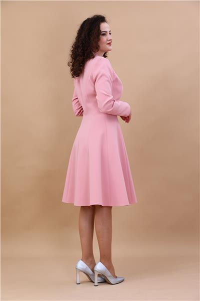 Prenses Düğmeli Zarif Kadın Elbise-Pudra