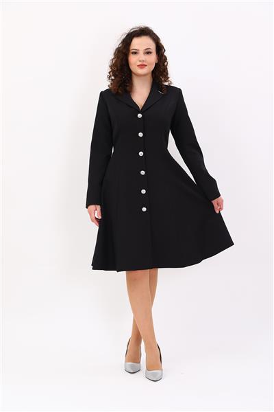 Prenses Düğmeli Zarif Kadın Elbise-Siyah