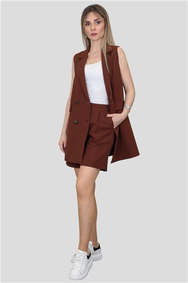 Safari Yelek & Safari Şort Takım-Kestane