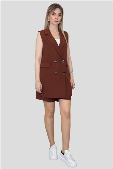 Safari Yelek & Safari Şort Takım-Kestane