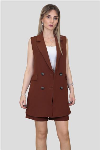 Safari Yelek & Safari Şort Takım-Kestane