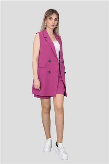 Safari Yelek & Safari Şort Takım-Fuşya