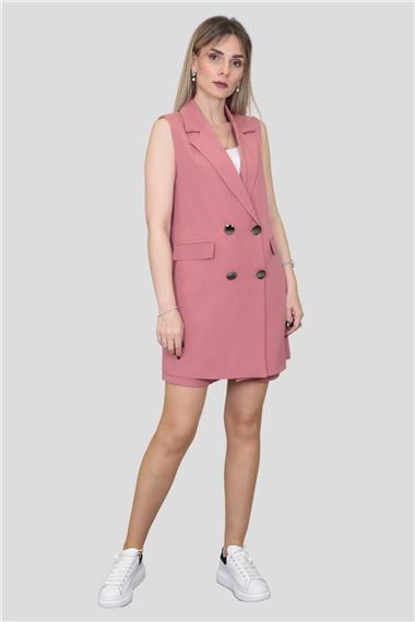 Safari Yelek & Safari Şort Takım-Gül Kurusu