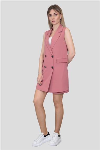 Safari Yelek & Safari Şort Takım-Gül Kurusu