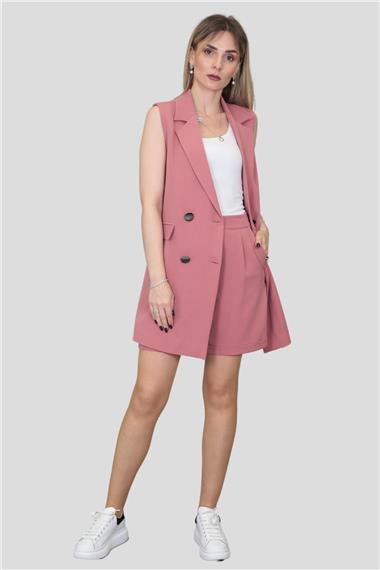 Safari Yelek & Safari Şort Takım-Gül Kurusu