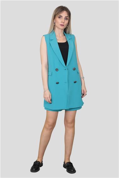 Safari Yelek & Safari Şort Takım-Turkuaz