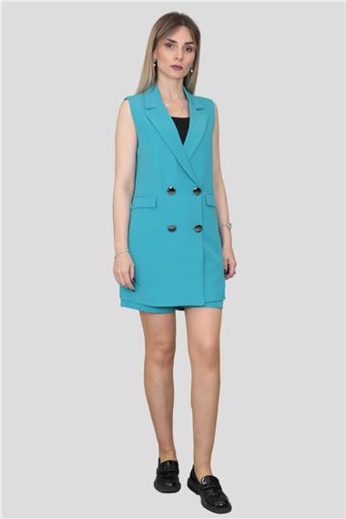 Safari Yelek & Safari Şort Takım-Turkuaz