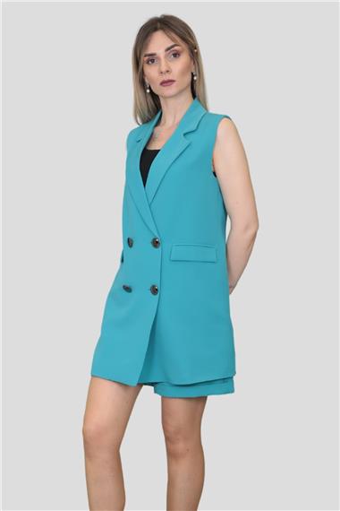 Safari Yelek & Safari Şort Takım-Turkuaz
