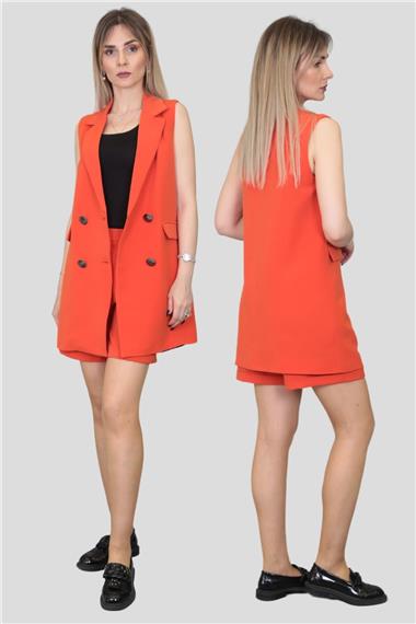Safari Yelek & Safari Şort Takım-Turuncu