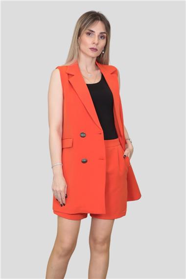 Safari Yelek & Safari Şort Takım-Turuncu