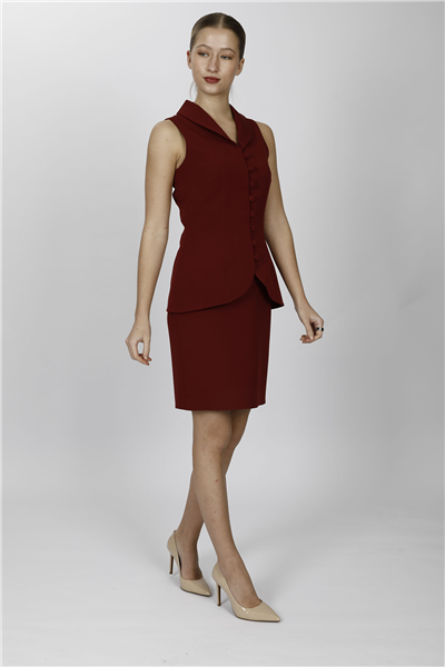 ŞAL YAKA BİRİTLİ YELEK TAKIM 1536502-Bordo