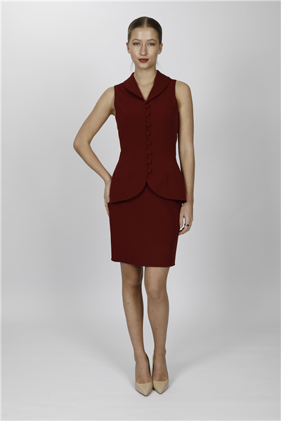 ŞAL YAKA BİRİTLİ YELEK TAKIM 1536502-Bordo