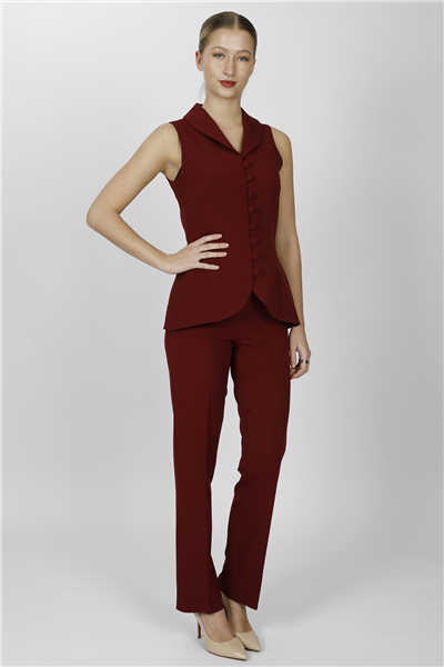 ŞAL YAKA BİRİTLİ YELEK TAKIM 1536505-Bordo