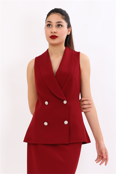 Şal Yaka Kruvaze Modern Kadın Yelek-Bordo