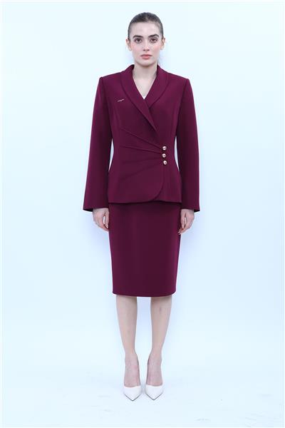 Şal Yaka Modelli Ceket & Düz Dar Etek-Mürdüm