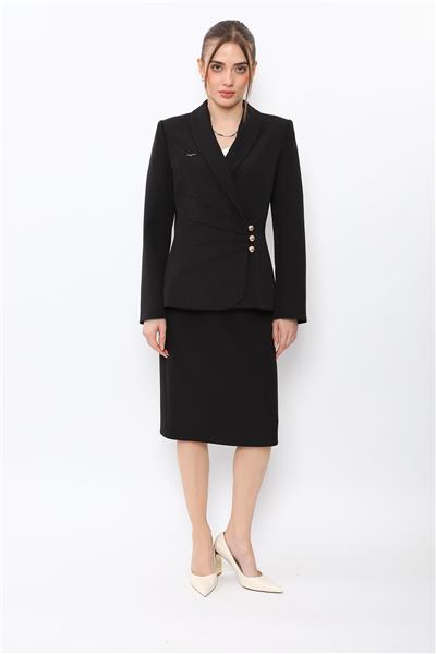 Şal Yaka Modelli Ceket & Düz Dar Etek-Siyah