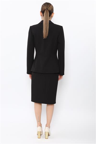Şal Yaka Modelli Ceket & Düz Dar Etek-Siyah