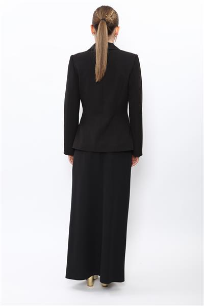 Şal Yaka Modelli Ceket & Kemerli Kare Cepli Çan Etek-Siyah