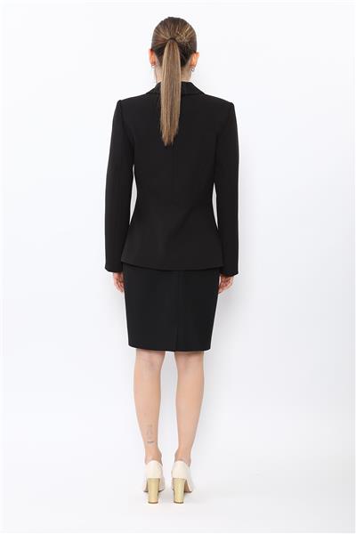 Şal Yaka Modelli Ceket & Yırtmaçlı Düz Dar Etek-Siyah