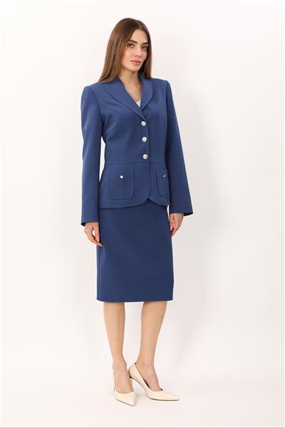Şal Yaka Torba Cepli Ceket & Düz Dar Etek-İndigo