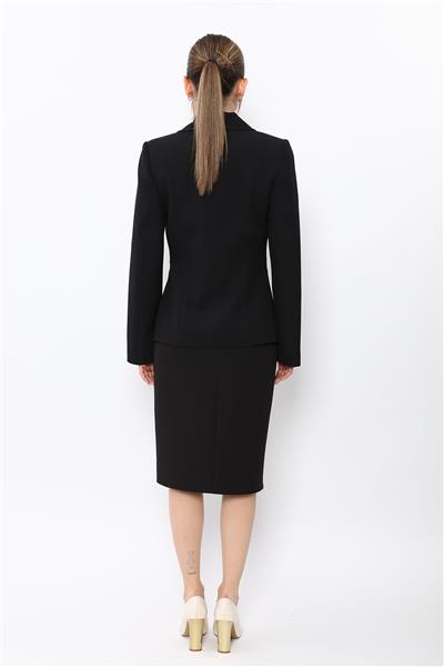 Şal Yaka Torba Cepli Ceket & Düz Dar Etek-Siyah