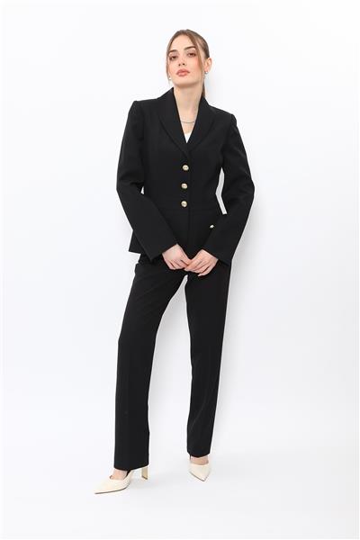 Şal Yaka Torba Cepli Ceket & Kemerli Boru Paça Pantolon-Siyah