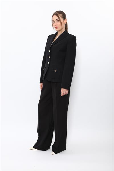 Şal Yaka Torba Cepli Ceket & Korsaj Kemer Palazzo Pantolon-Siyah