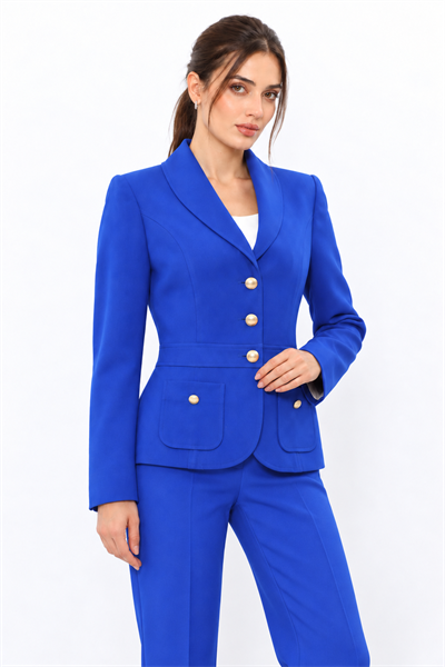 Şal Yaka Torba Cepli Spor Kadın Ceket-Saks - 1194100