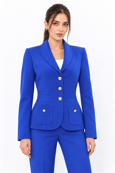 Şal Yaka Torba Cepli Spor Kadın Ceket-Saks - 1194100