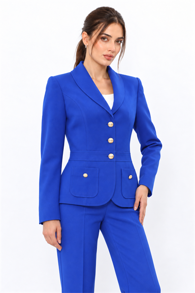 Şal Yaka Torba Cepli Spor Kadın Ceket-Saks - 1194100