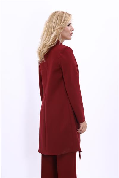 Şal Yaka Uzun Ceket-Bordo