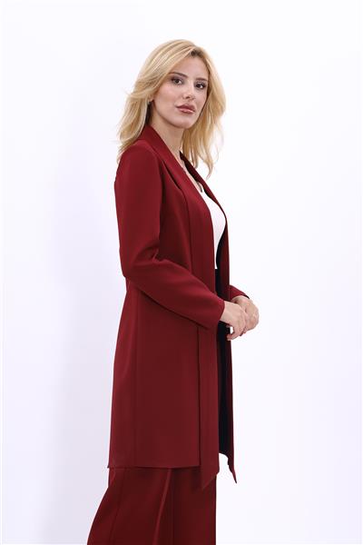 Şal Yaka Uzun Ceket-Bordo