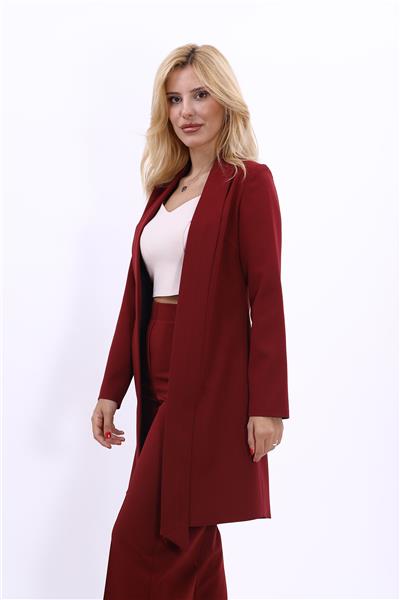 Şal Yaka Uzun Ceket-Bordo