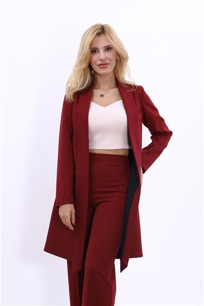 Şal Yaka Uzun Ceket-Bordo