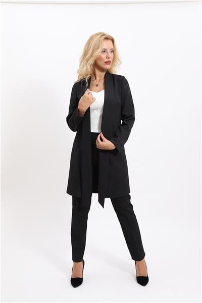  Şal Yaka Uzun Ceket & Dar Paça Pantolon-Siyah