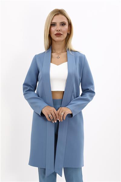 Şal Yaka Uzun Ceket-Deniz