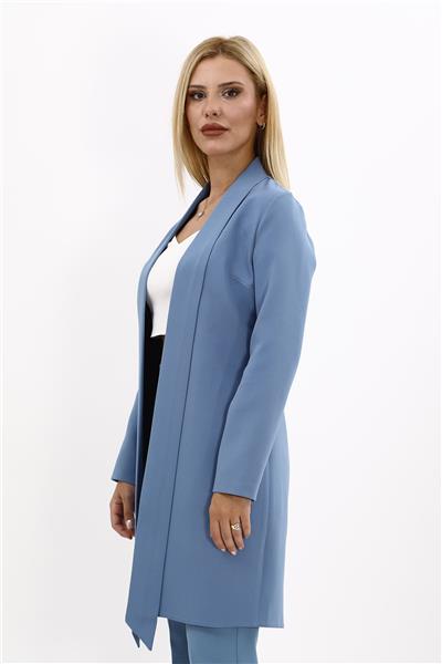 Şal Yaka Uzun Ceket-Deniz