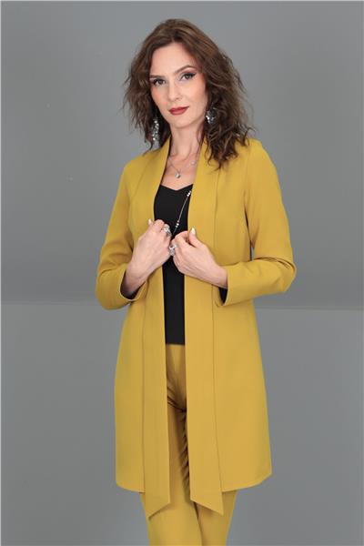 Şal Yaka Uzun Ceket-Fıstık