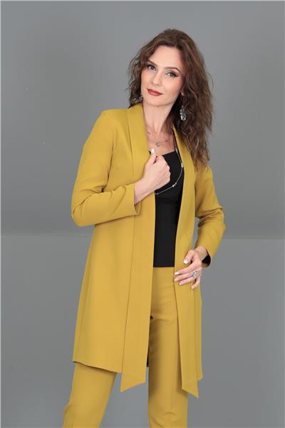 Şal Yaka Uzun Ceket-Fıstık