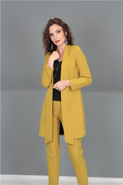 Şal Yaka Uzun Ceket-Fıstık