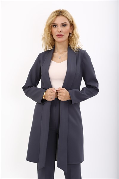 Şal Yaka Uzun Ceket-Füme