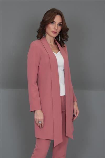 Şal Yaka Uzun Ceket-Gül Kurusu
