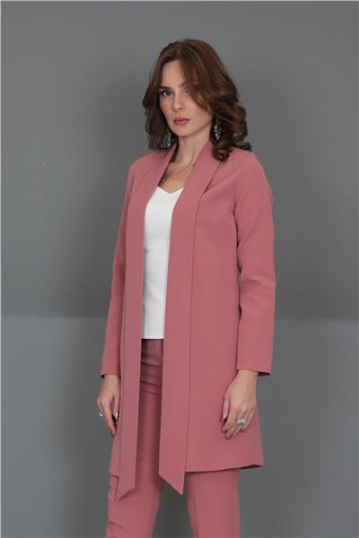 Şal Yaka Uzun Ceket-Gül Kurusu