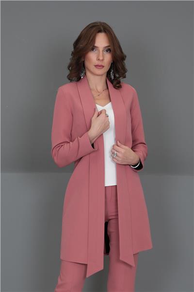 Şal Yaka Uzun Ceket-Gül Kurusu