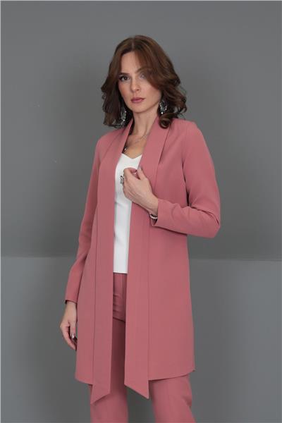 Şal Yaka Uzun Ceket-Gül Kurusu