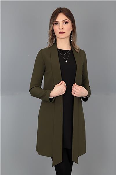 Şal Yaka Uzun Ceket-Haki
